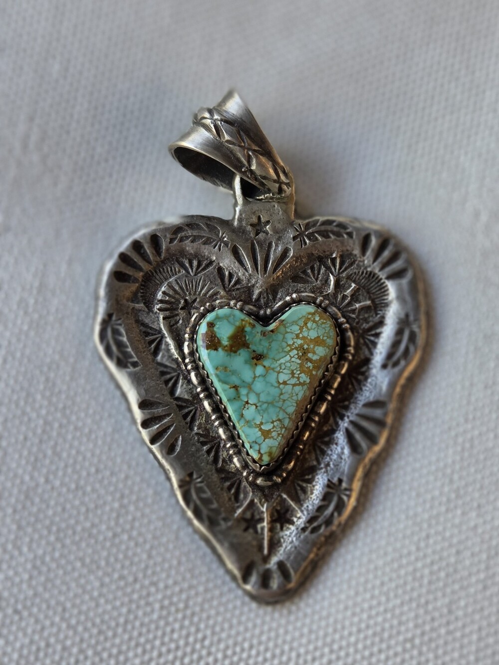 Native American Turquoise Heart Silver Pendant - Artisan Women’s Jewelry